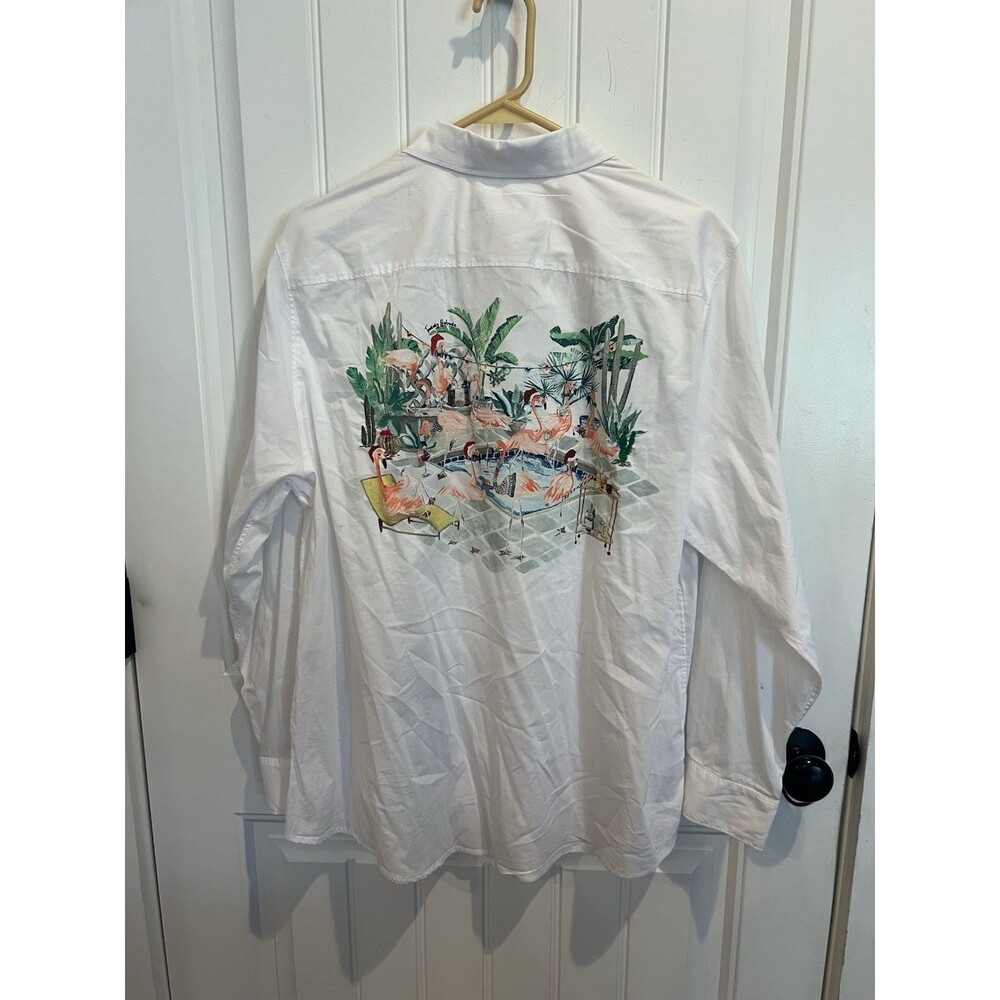 Tommy Bahama XL White Flamingo Christmas Sequin Button Front Shirt NWOT Holiday
